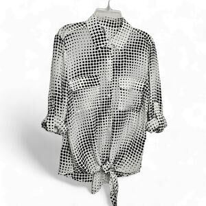 Scilla by Dora Landa Womens Silk Polka Dot Button Down Shirt Top PS Geometric